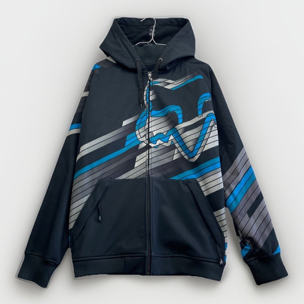 Y2K Fox tech FX-180 Series Softshell Jacket Mens M Hooded Racing Black / Blue